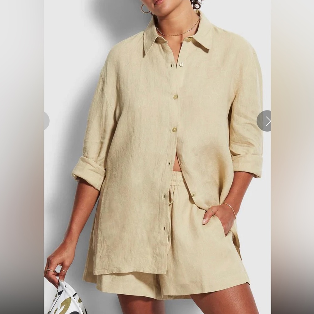 NWT Seafolly BEACH EDIT LINEN SHIRT olive size medium